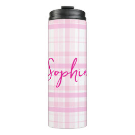 Gepersonaliseerde Roze Geruite Thermische Tumbler  Thermosbeker