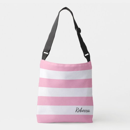 Gepersonaliseerde Roze Gestreept Tas voor en achte (Voorkant)