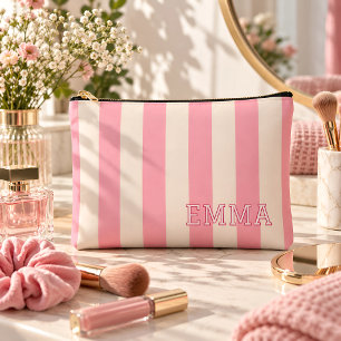 Gepersonaliseerde Roze Gestreepte Cosmetische Tas