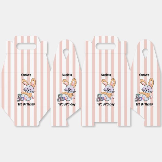 Gepersonaliseerde Roze Gestreepte Kwekerij Art - B Bedankdoosjes (Ongevouwen)