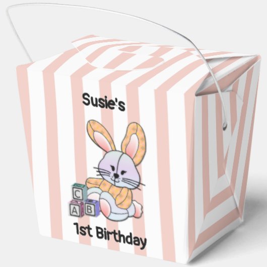 Gepersonaliseerde Roze Gestreepte Kwekerij Art - B Bedankdoosjes (Achterkant)