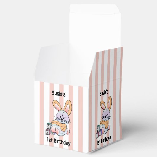 Gepersonaliseerde Roze Gestreepte Kwekerij Art - B Bedankdoosjes (Geopend)