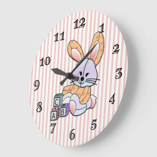 Gepersonaliseerde Roze Gestreepte Kwekerij Art - B Grote Klok (Hoek)