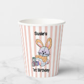 Gepersonaliseerde Roze Gestreepte Kwekerij Art - B Papieren Bekers (Voorkant)