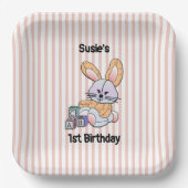 Gepersonaliseerde Roze Gestreepte Kwekerij Art - B Papieren Bordje (Voorkant)