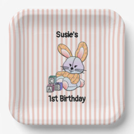 Gepersonaliseerde Roze Gestreepte Kwekerij Art - B Papieren Bordje