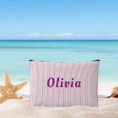 Gepersonaliseerde, roze gestreepte, paarse letters etui