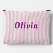 Gepersonaliseerde, roze gestreepte, paarse letters etui (Voorkant)