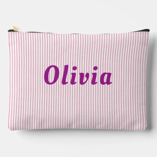 Gepersonaliseerde, roze gestreepte, paarse letters etui (Voorkant)