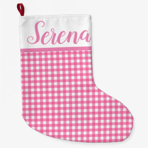 Gepersonaliseerde roze Gingham Grote Kerstsok
