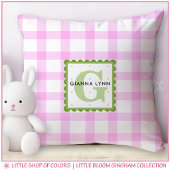 Gepersonaliseerde Roze Gingham Monogram Babykamer Kussen