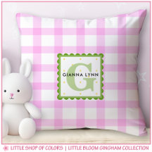 Gepersonaliseerde Roze Gingham Monogram Babykamer