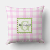 Gepersonaliseerde Roze Gingham Monogram Babykamer Kussen (Achterkant)
