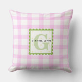 Gepersonaliseerde Roze Gingham Monogram Babykamer Kussen (Voorkant)