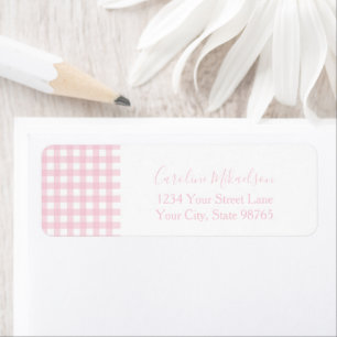 Gepersonaliseerde Roze Gingham Monogram Etiket