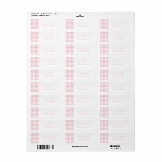 Gepersonaliseerde Roze Gingham Monogram Etiket (Full Sheet)