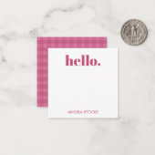 Gepersonaliseerde Roze Gingham Notitiekaartje (Voorkant / Achterkant in situ)