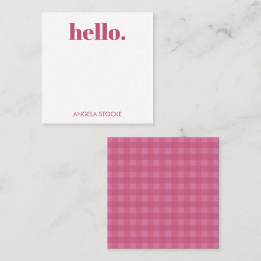 Gepersonaliseerde Roze Gingham Notitiekaartje (Voorkant / Achterkant)