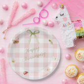 Gepersonaliseerde roze gingham papieren bord (Feest)