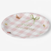 Gepersonaliseerde roze gingham papieren bord (Gekanteld)