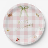 Gepersonaliseerde roze gingham papieren bord (Voorkant)
