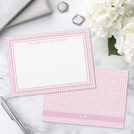 Gepersonaliseerde Roze Gingham Plaid Notitiekaartje