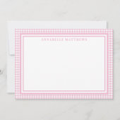 Gepersonaliseerde Roze Gingham Plaid Notitiekaartje (Voorkant)