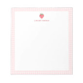 Gepersonaliseerde Roze Gingham Rand Aardbei Notitieblok (Voorkant)