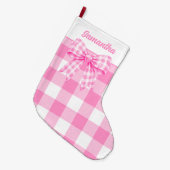 Gepersonaliseerde roze gingham strik Kerstsok (Voorkant (Hangend))