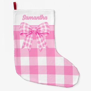 Gepersonaliseerde roze gingham strik Kerstsok