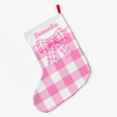 Gepersonaliseerde roze gingham strik Kerstsok (Achterkant (Hangend))