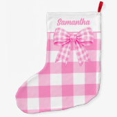 Gepersonaliseerde roze gingham strik Kerstsok (Achterkant)