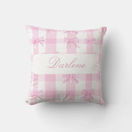 Gepersonaliseerde Roze Gingham Strik Kussen