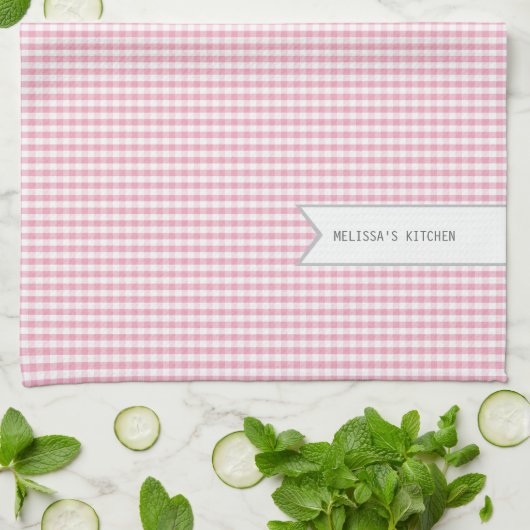 Gepersonaliseerde roze Gingham Theedoek (Gevouwen)