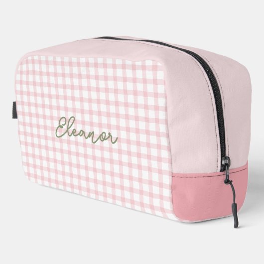 Gepersonaliseerde Roze Gingham Toilettas Toilettasje (Rechterhoek)