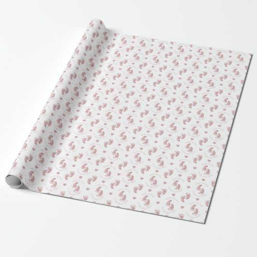 Gepersonaliseerde Roze Glitter Baby Voeten Baby sh Cadeaupapier (Uitgerold)