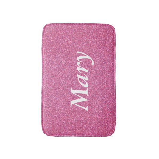 Gepersonaliseerde roze glitter badmat (Voorkant Verticaal)