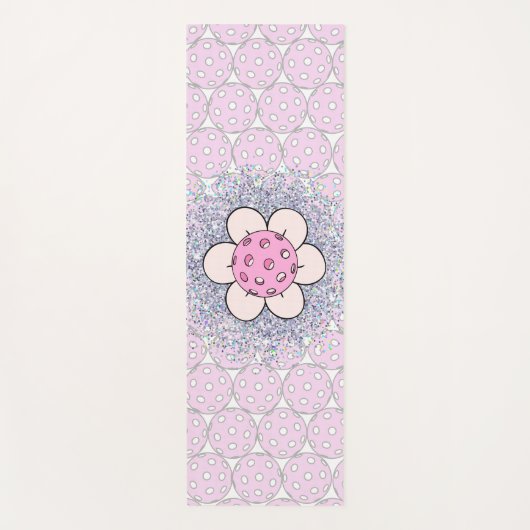 Gepersonaliseerde roze glitter bloem pickleball yogamat (Voorkant)