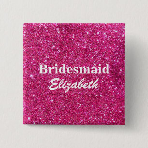 Gepersonaliseerde roze glitter bruidsmeisjes bruil vierkante button 5,1 cm