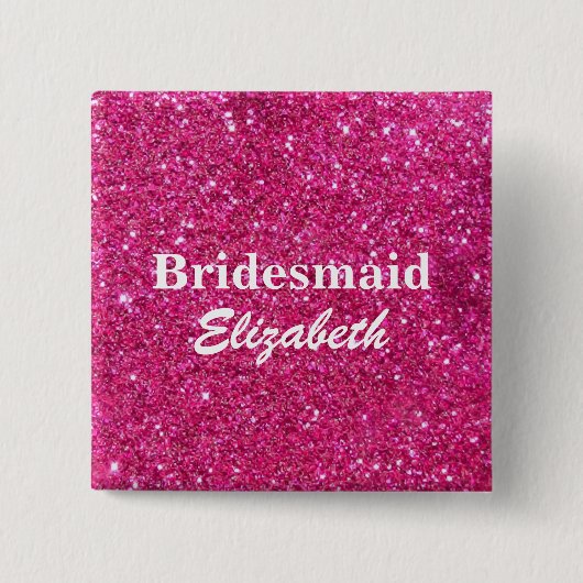 Gepersonaliseerde roze glitter bruidsmeisjes bruil vierkante button 5,1 cm (Voorkant)