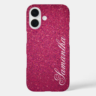 Gepersonaliseerde roze glitter iPhone 16 hoesje