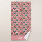 Gepersonaliseerde Roze Glitter Cupcake Badhanddoek (Badhanddoek)