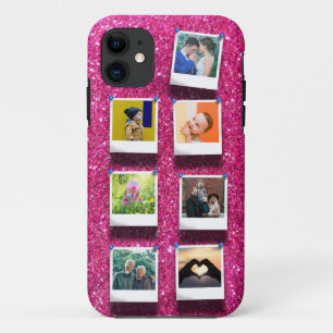 Gepersonaliseerde Roze Glitter Girly 7 Fotocollage Case-Mate iPhone Case