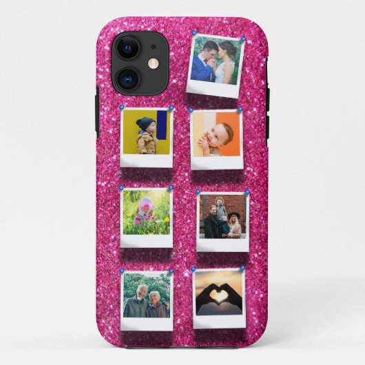 Gepersonaliseerde Roze Glitter Girly 7 Fotocollage Case-Mate iPhone Case (Achterkant)