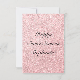 Gepersonaliseerde roze glitter Happy Sweet Sixteen Kaart