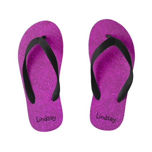 Gepersonaliseerde roze glitter kinder strand Teens Teenslippers (Voetbed)