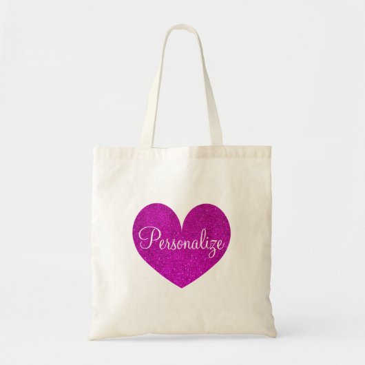 Gepersonaliseerde roze glitter love canvas tas (Voorkant)
