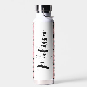 Gepersonaliseerde Roze Glitter Luipaardprint Waterfles