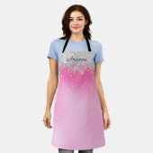 Gepersonaliseerde Roze Glitter Naam Keuken Schort (Gedragen)