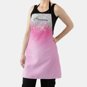 Gepersonaliseerde Roze Glitter Naam Keuken Schort